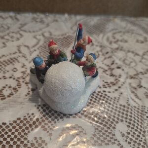Festive Holiday Decor with Children and Snowball Village Boys Playing Figurine